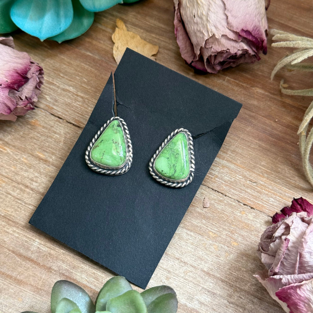 Sterling Silver High Grade Carico Lake Turquoise Stud Earrings – Handmade by Artist Jason Ogg Earrings Shopify Collective The Bijoux FAB Jewelry The Bijoux FAB Jewelry