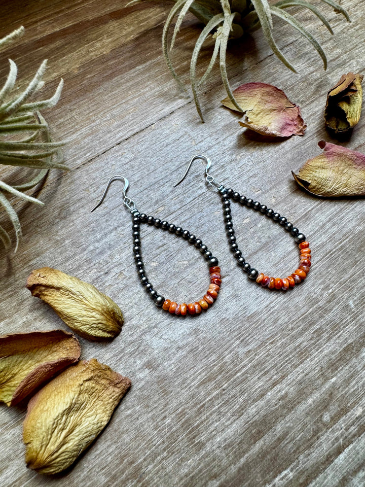 Teardrop Earrings – Sterling Silver Pearl & Orange Spiny Oyster Earrings Shopify Collective The Bijoux FAB Jewelry The Bijoux FAB Jewelry