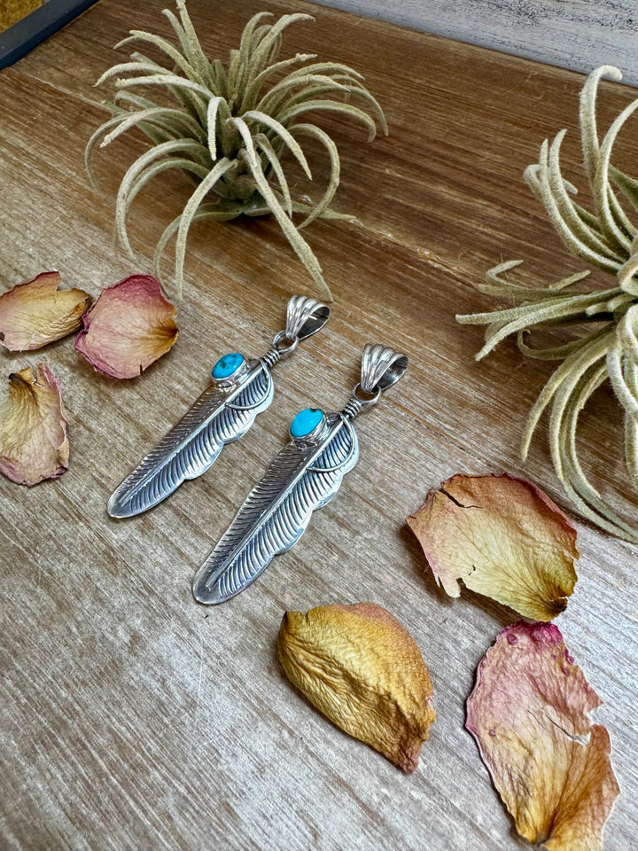 Feather Pendant – Kingman Turquoise & Sterling Silver Pendant Shopify Collective The Bijoux FAB Jewelry The Bijoux FAB Jewelry