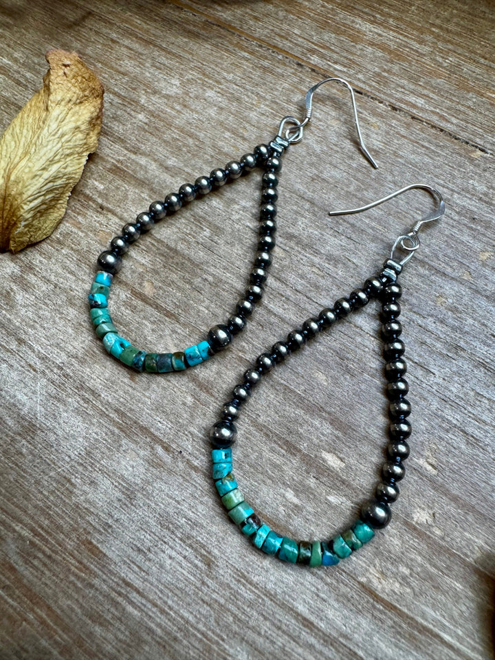 Teardrop Earrings – Sterling Silver Pearl & Blue Turquoise Heishi Earrings Shopify Collective The Bijoux FAB Jewelry The Bijoux FAB Jewelry
