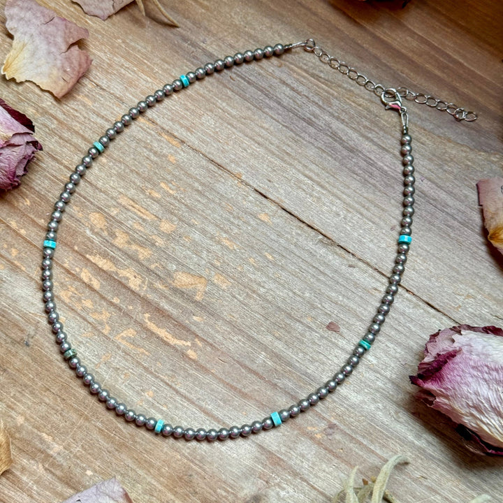 15” Variscite Turquoise Heishi Necklace – 4mm Silver Plated beads Necklaces Shopify Collective The Bijoux FAB Jewelry The Bijoux FAB Jewelry