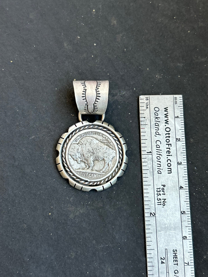 Sterling Silver Buffalo Nickel Pendant – Rope Border – Artist Jason Ogg Pendant Shopify Collective The Bijoux FAB Jewelry The Bijoux FAB Jewelry