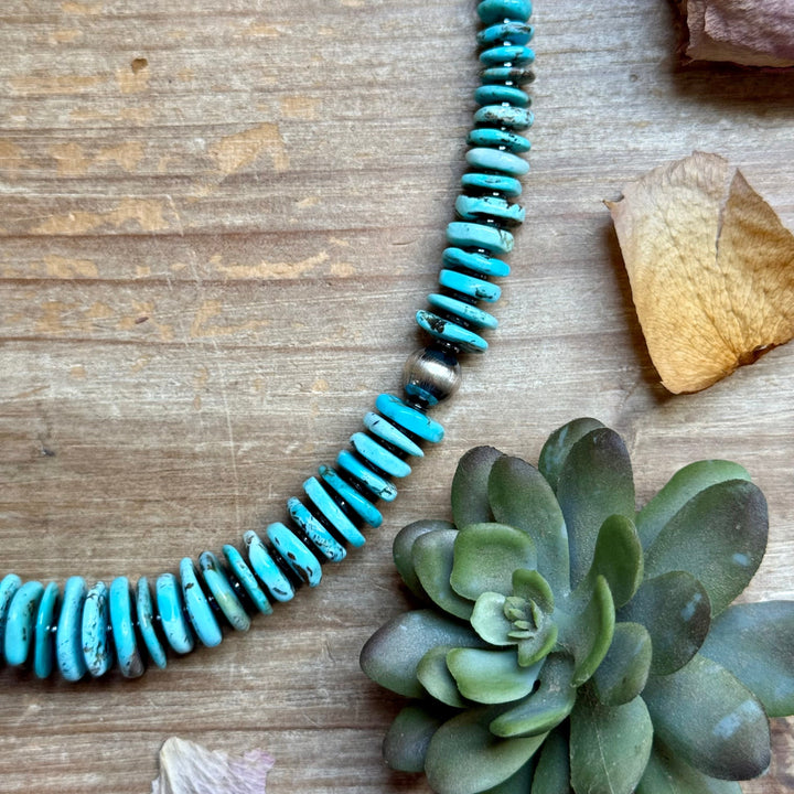23” Ice Blue Turquoise Graduated Necklace – Sterling Silver & Hematite Necklaces Shopify Collective The Bijoux FAB Jewelry The Bijoux FAB Jewelry
