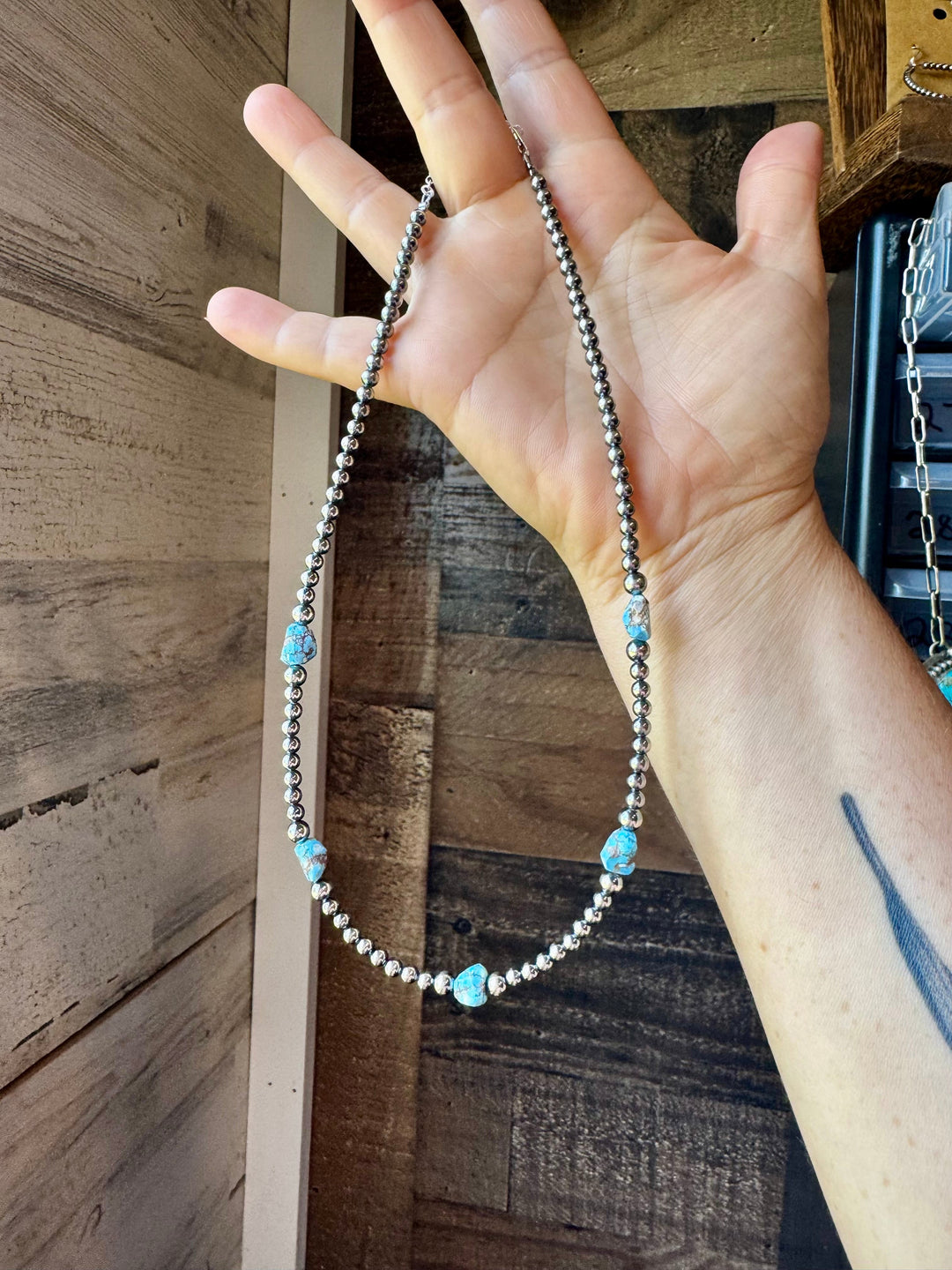 Golden Hill Turquoise & Sterling Silver Pearl Necklace – 16" + Extender Necklaces Shopify Collective The Bijoux FAB Jewelry The Bijoux FAB Jewelry