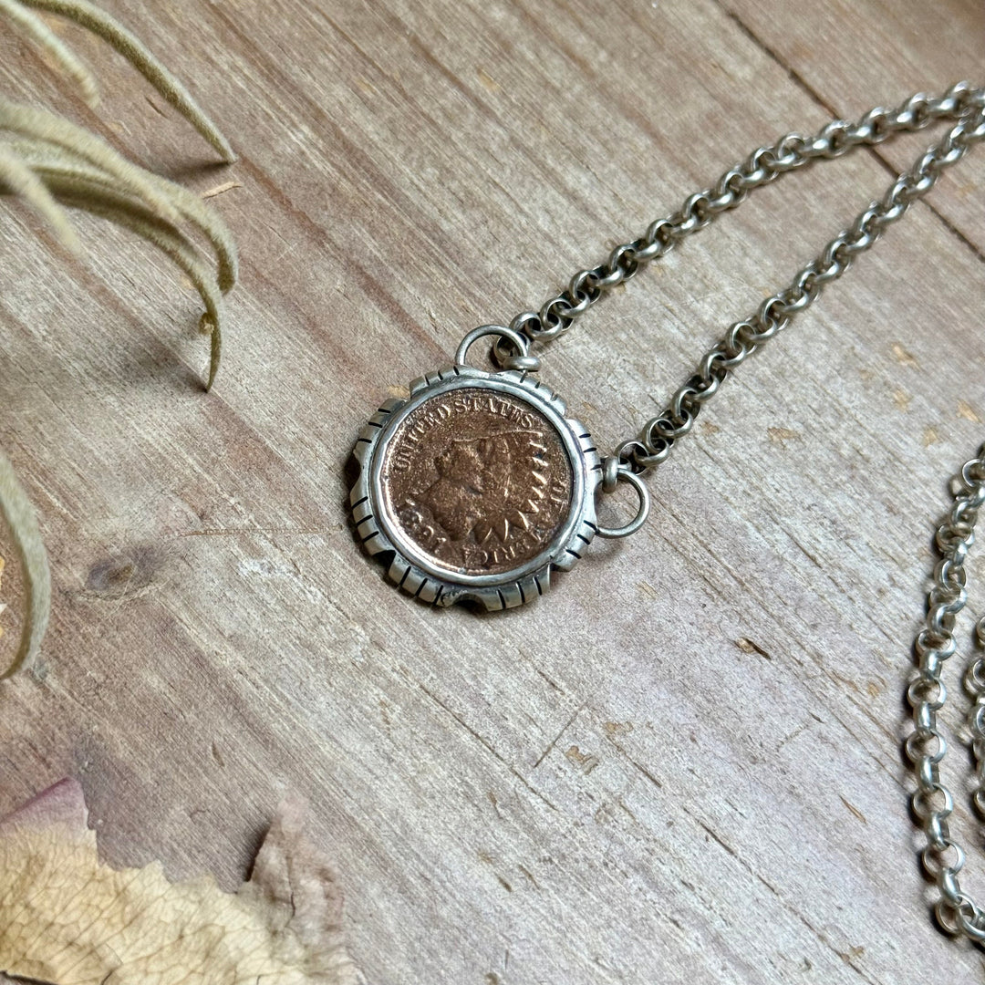 91 - Sterling Silver Indian Head Penny Hand-Filed Frame Fixed Chain Necklace by Jason Ogg Necklaces Shopify Collective The Bijoux FAB Jewelry The Bijoux FAB Jewelry
