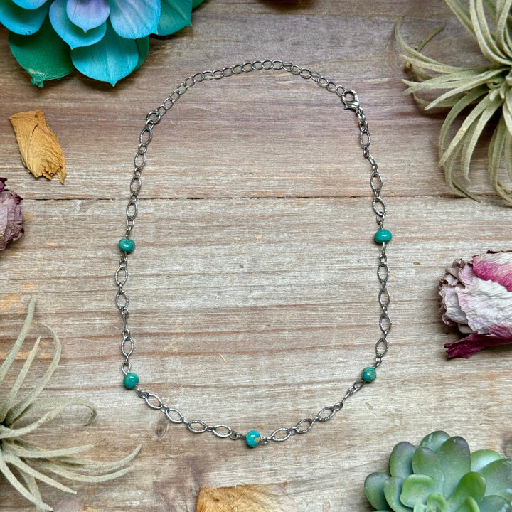 Turquoise Chain Necklace – 14" – Silver Plated Chains Shopify Collective The Bijoux FAB Jewelry The Bijoux FAB Jewelry