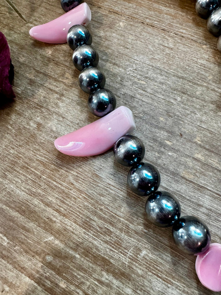 NFR Collection Necklace – 8mm & 14mm Sterling Silver Pearls with Pink Conch Shell – 23" Necklaces Shopify Collective The Bijoux FAB Jewelry The Bijoux FAB Jewelry