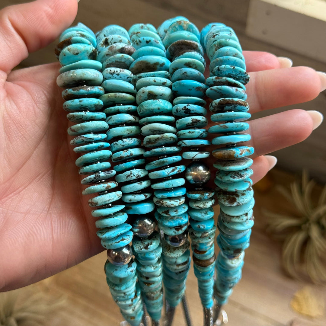 23” Ice Blue Turquoise Graduated Necklace – Sterling Silver & Hematite Necklaces Shopify Collective The Bijoux FAB Jewelry The Bijoux FAB Jewelry