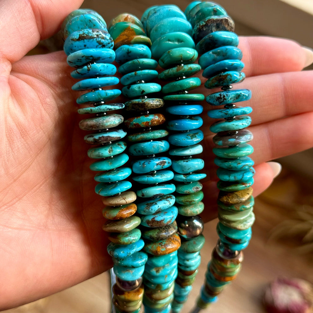 23” Tri Color Turquoise Graduated Necklace – Sterling Silver & Hematite Necklaces Shopify Collective The Bijoux FAB Jewelry The Bijoux FAB Jewelry