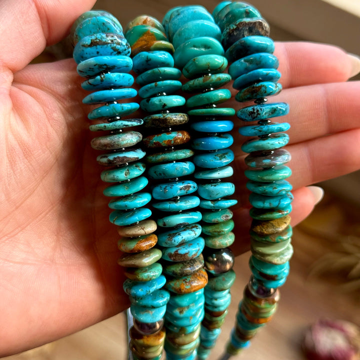 23” Tri Color Turquoise Graduated Necklace – Sterling Silver & Hematite Necklaces Shopify Collective The Bijoux FAB Jewelry The Bijoux FAB Jewelry