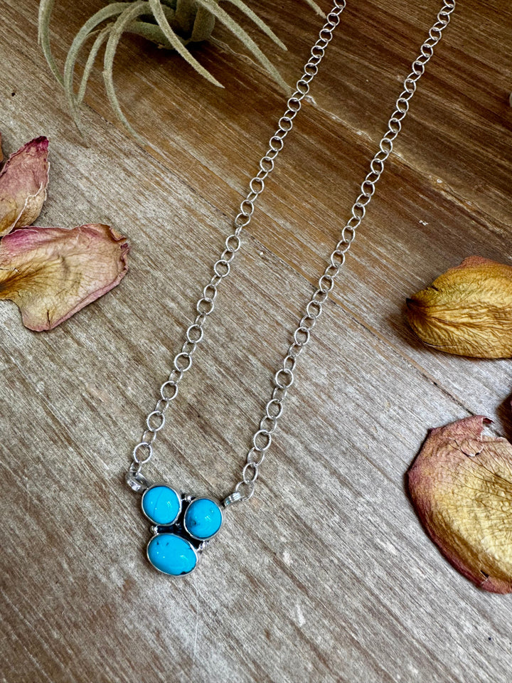 3-Stone Small Cluster Necklace – Kingman Turquoise – 17.5" ring Shopify Collective The Bijoux FAB Jewelry The Bijoux FAB Jewelry