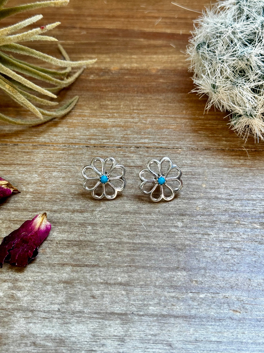 Zuni Cluster Earrings – Small Turquoise Flower in Sterling Silver Earrings Shopify Collective The Bijoux FAB Jewelry The Bijoux FAB Jewelry