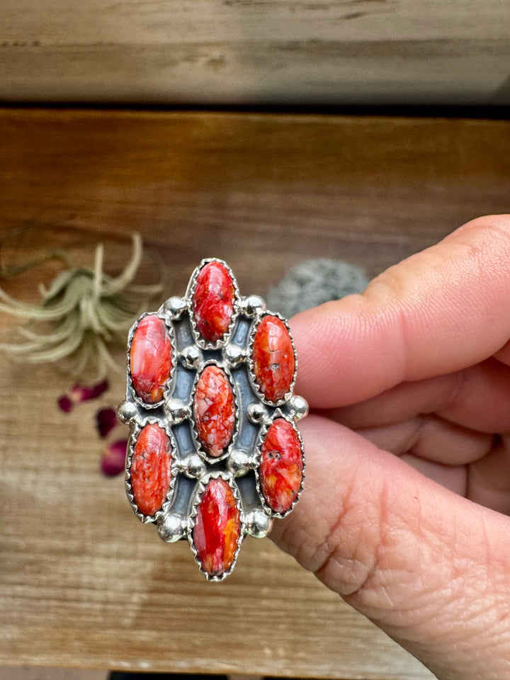 Cluster - size 8 - red spiny and sterling silver ring Shopify Collective The Bijoux FAB Jewelry The Bijoux FAB Jewelry