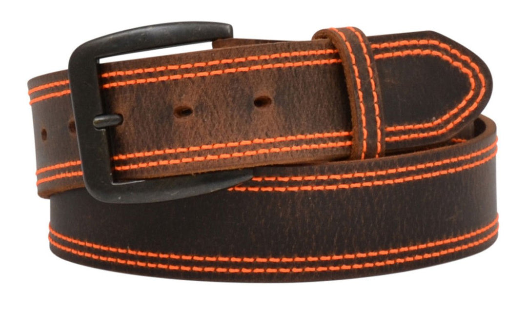 1 1/2 " BROWN DISTRESSED W/HOT ORANGE BELT - Double C Western SupplyM & F