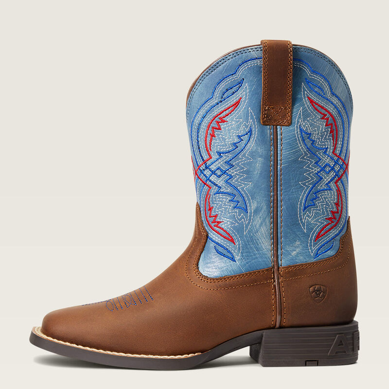 Ariat Kid's Double Kicker Boot in Distressed Brown/ Stone Blue Kids Boot Double C Western Supply