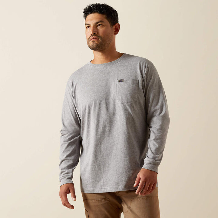 MNS Rebar Cotton Strong Standard Pocket T-Shirt HEATHER GREY 10062748 Long Sleeve T Shirt ariatmens Ariat