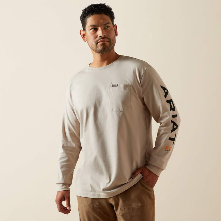 MNS Rebar Cotton Strong Standard Logo Pocket T-Shirt STRING/BLACK 10062756 Long Sleeve T Shirt ariatmens Ariat