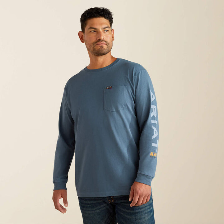 MNS Rebar Cotton Strong Standard Logo Pocket T-Shirt ORION BLUE/DUSTY BLUE 10062761 Long Sleeve T Shirt ariatmens Ariat
