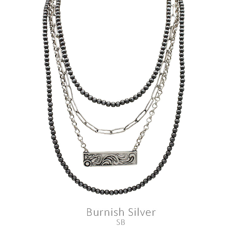 Western Floral Bar Navajo Bead Layered Necklace NECKLACE costume jewelry jewelry necklace Women's Sammi Trading