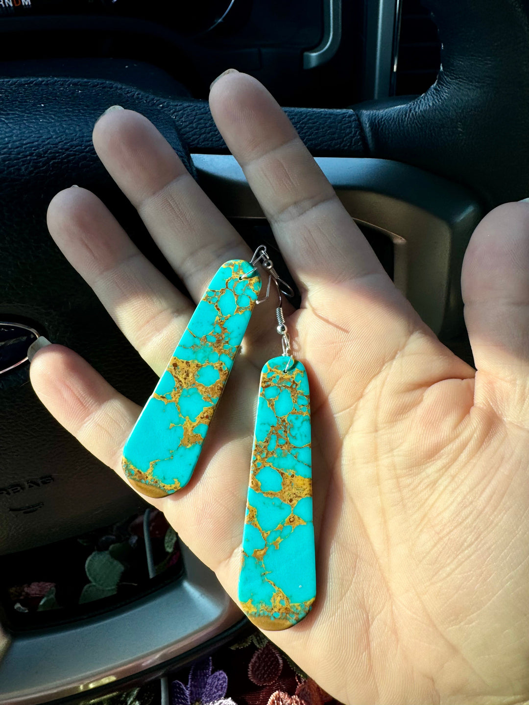 Turquoise block white tear drop earrings Earrings Shopify Collective The Bijoux FAB Jewelry The Bijoux FAB Jewelry