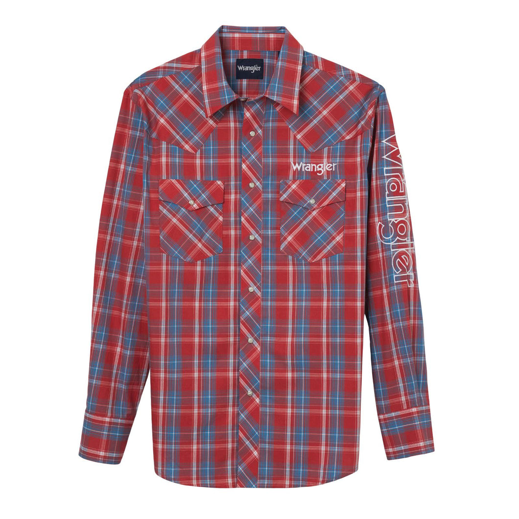 112344422 - BOYS Wrangler® Logo Long Sleeve Shirt - Red