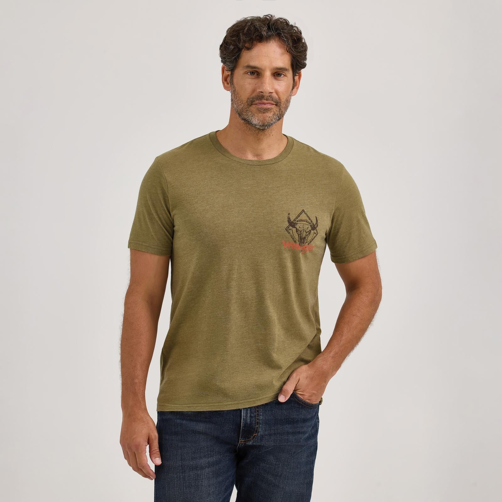 Wrangler® Graphic Short Sleeve T-shirt - Regular Fit - Burnt Olive Heather 112365675 T Shirt Wrangler