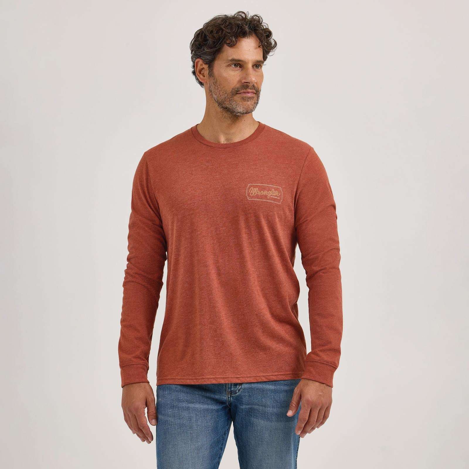 Wrangler® Graphic Long Sleeve T-shirt - Regular Fit - Henna Heather 112365696 T Shirt Wrangler