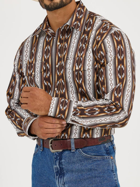 Checotah® Western Long Sleeve Shirt - Classic Fit - Brown Shirt Wrangler