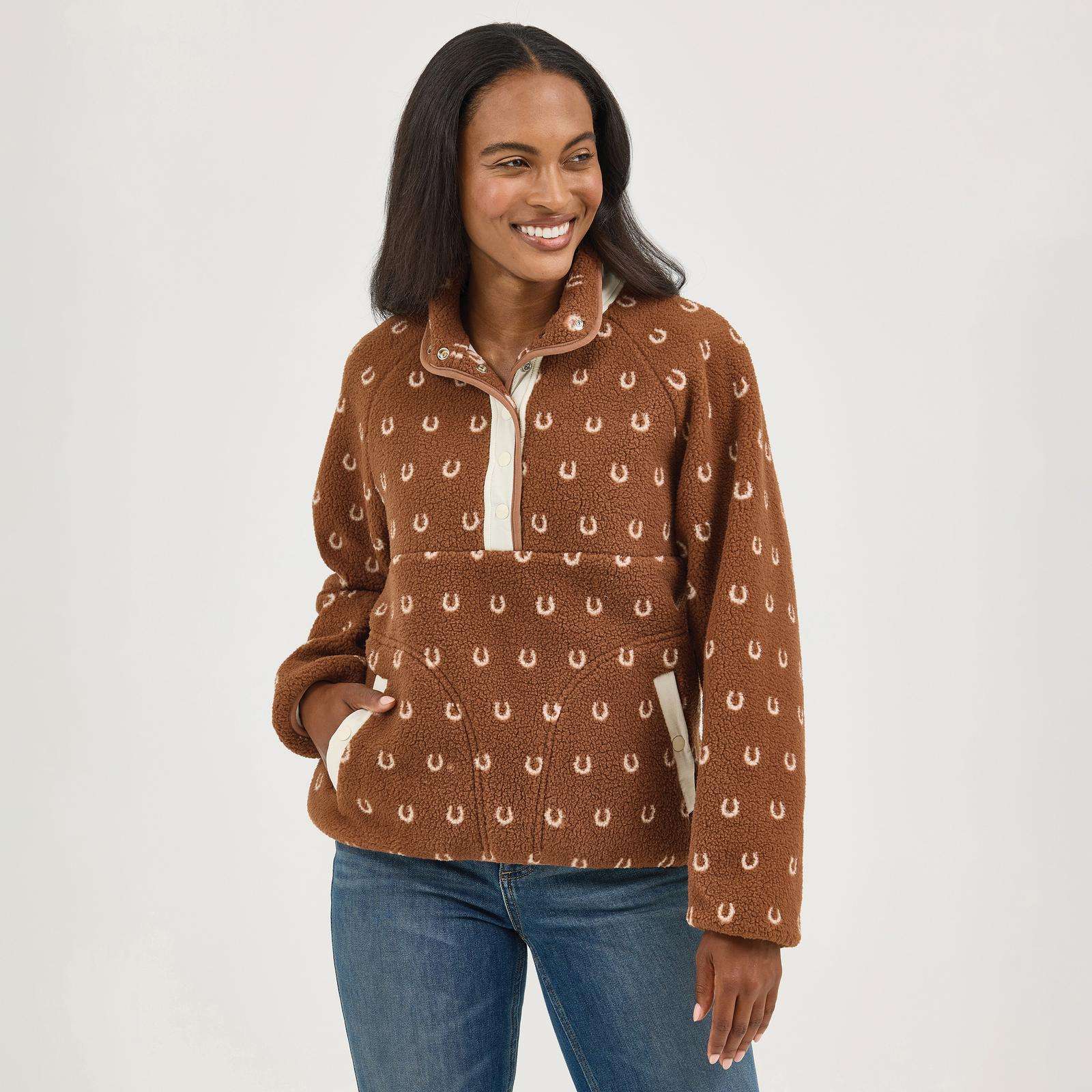 Wrangler Retro® Americana Sherpa Snap Pullover - Brown 112367338 Sweatshirt Wrangler
