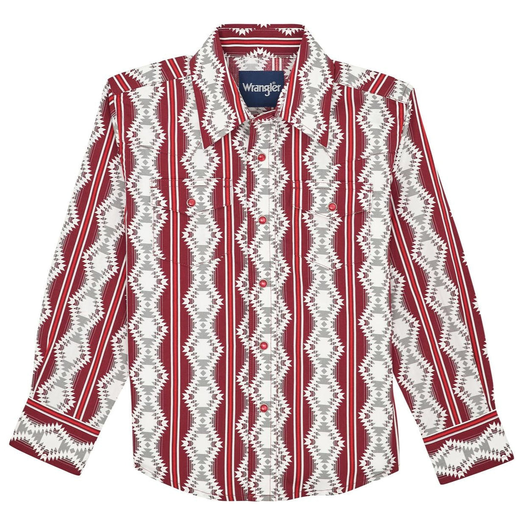 Boys Checotah Long Sleeve Shirt - Red Multi 112367719 Shirts & Tops Wrangler
