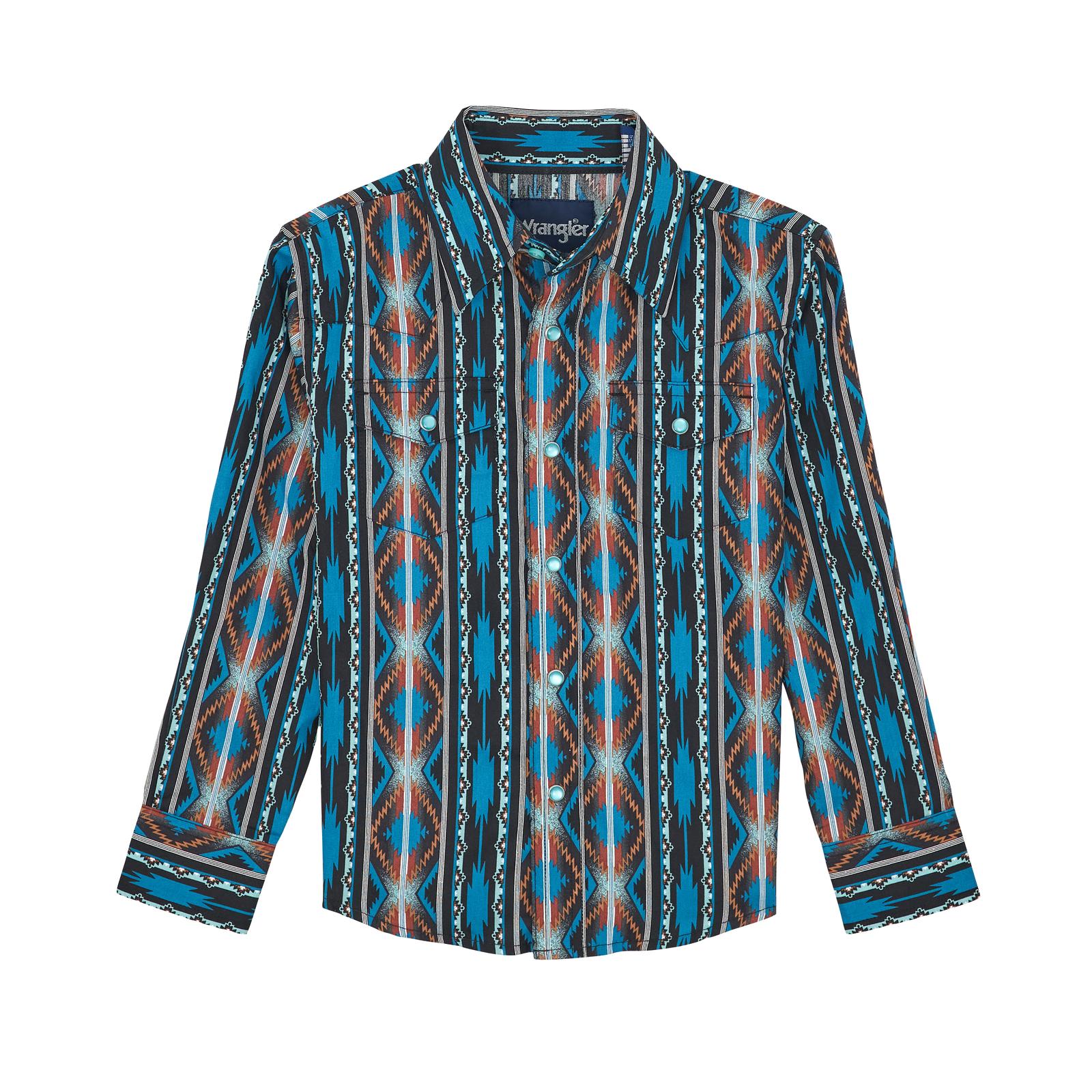 Boys Checotah Long Sleeve Shirt - Turq Multi 112367720 Shirts & Tops Wrangler