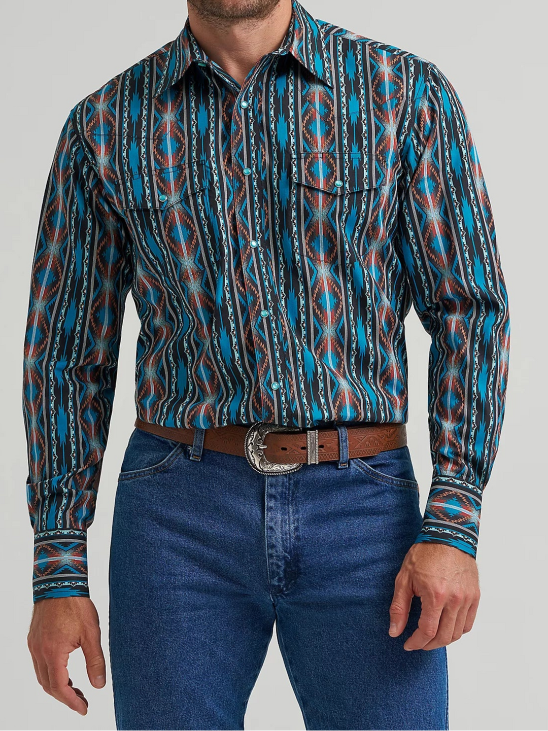 Men's Checotah® Long Sleeve Western Snap Printed Shirt 112367735 Shirts & Tops Wrangler