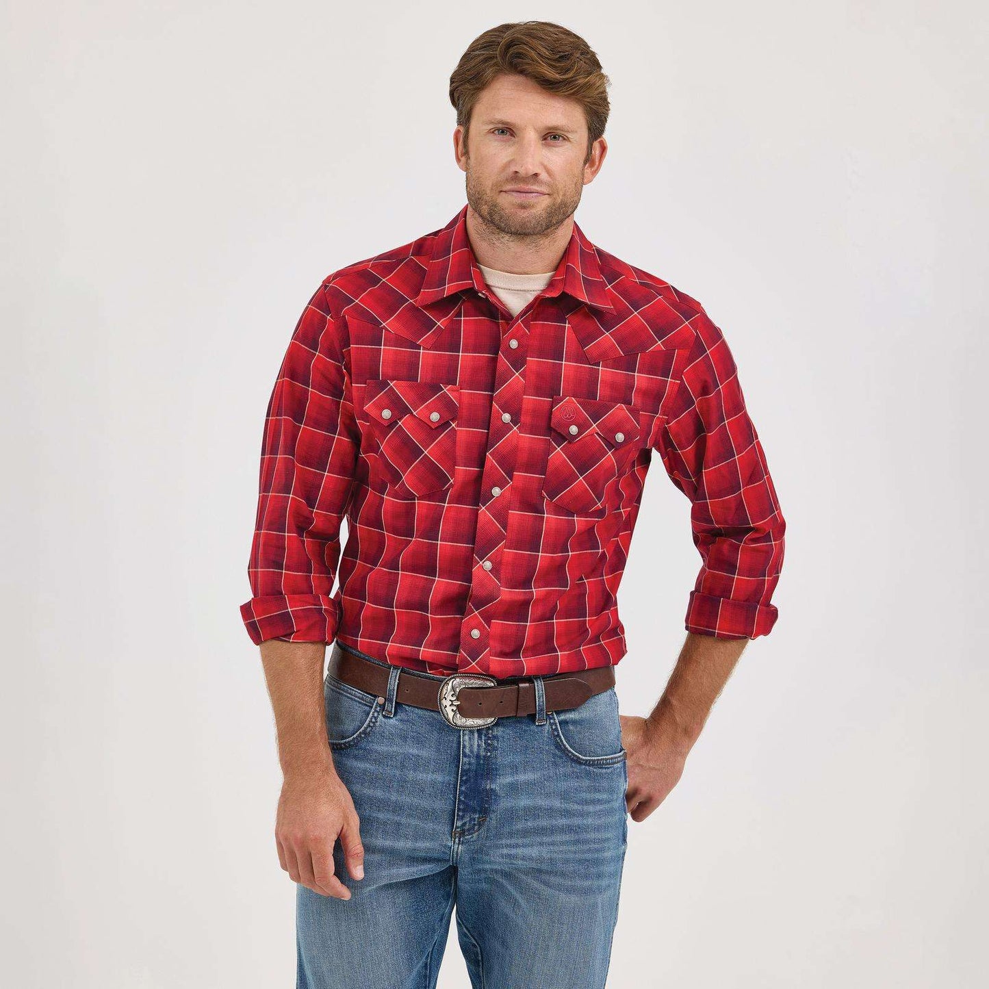 Wrangler Retro® Long Sleeve Shirt - Modern Fit - Red 112368057 Shirt Wrangler