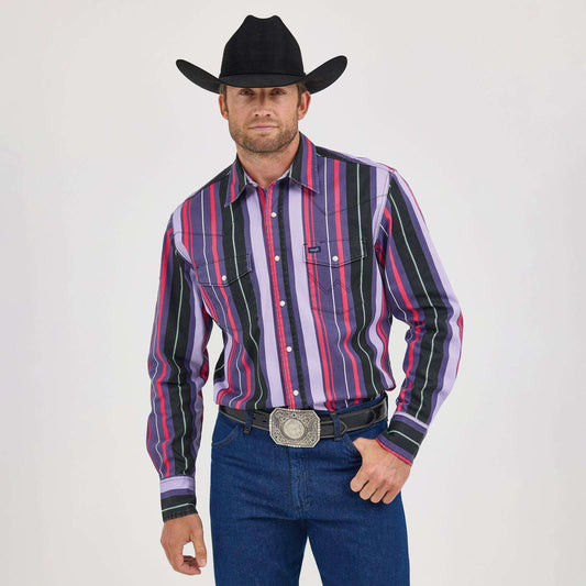Wrangler® Vintage Inspired Long Sleeve Shirt - Classic Fit - Purple Multi Stripe 112368192 Shirt Wrangler