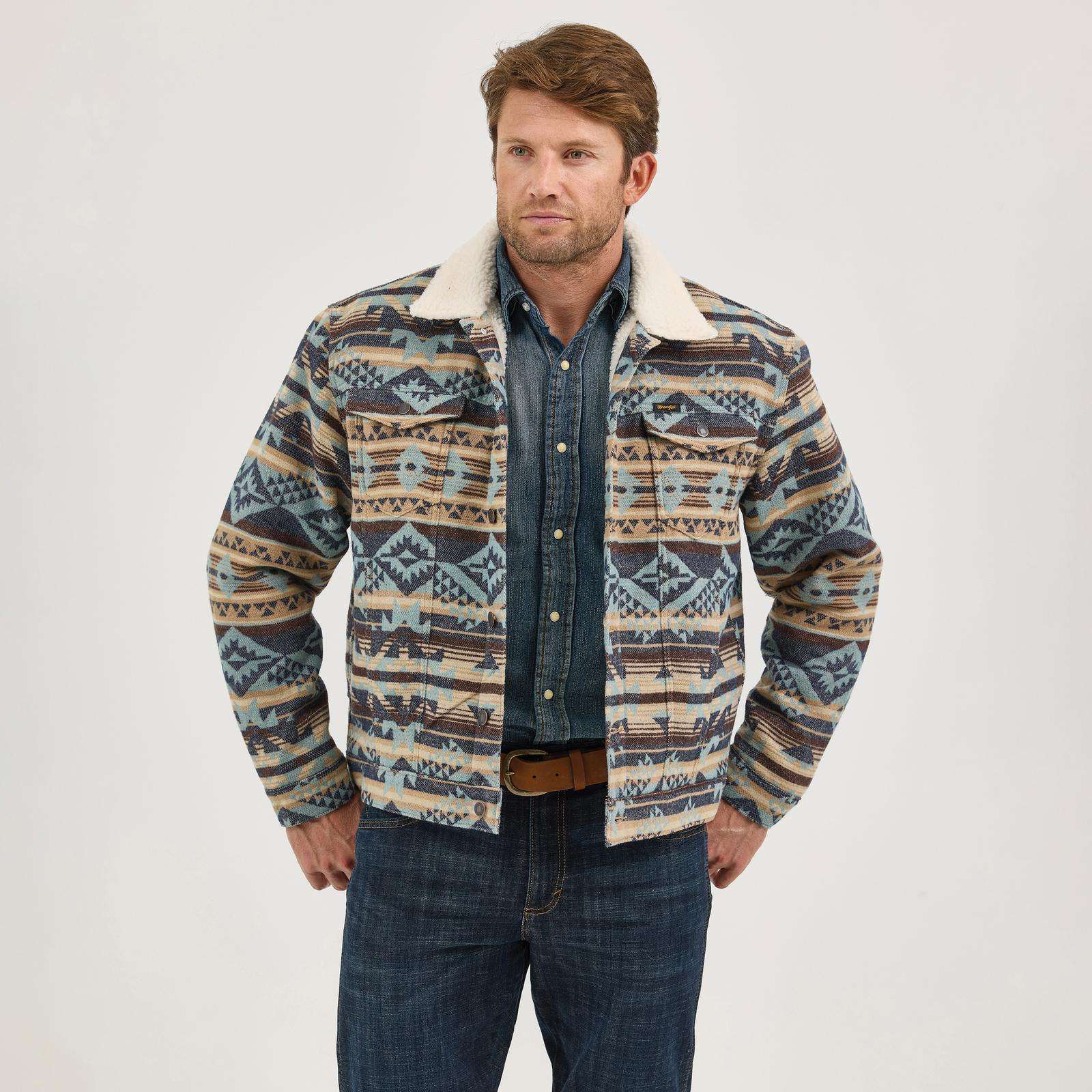 Wrangler® Jacquard Jacket - Sherpa Lined - Dark Sapphire 112368212 Coats & Jackets Wrangler