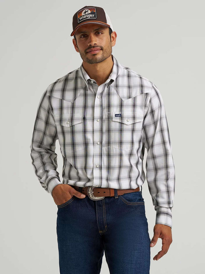 Wrangler® Performance Long Sleeve Shirt - Snaps - Gray/Violet 112368291 Shirt Men's Wrangler Wrangler
