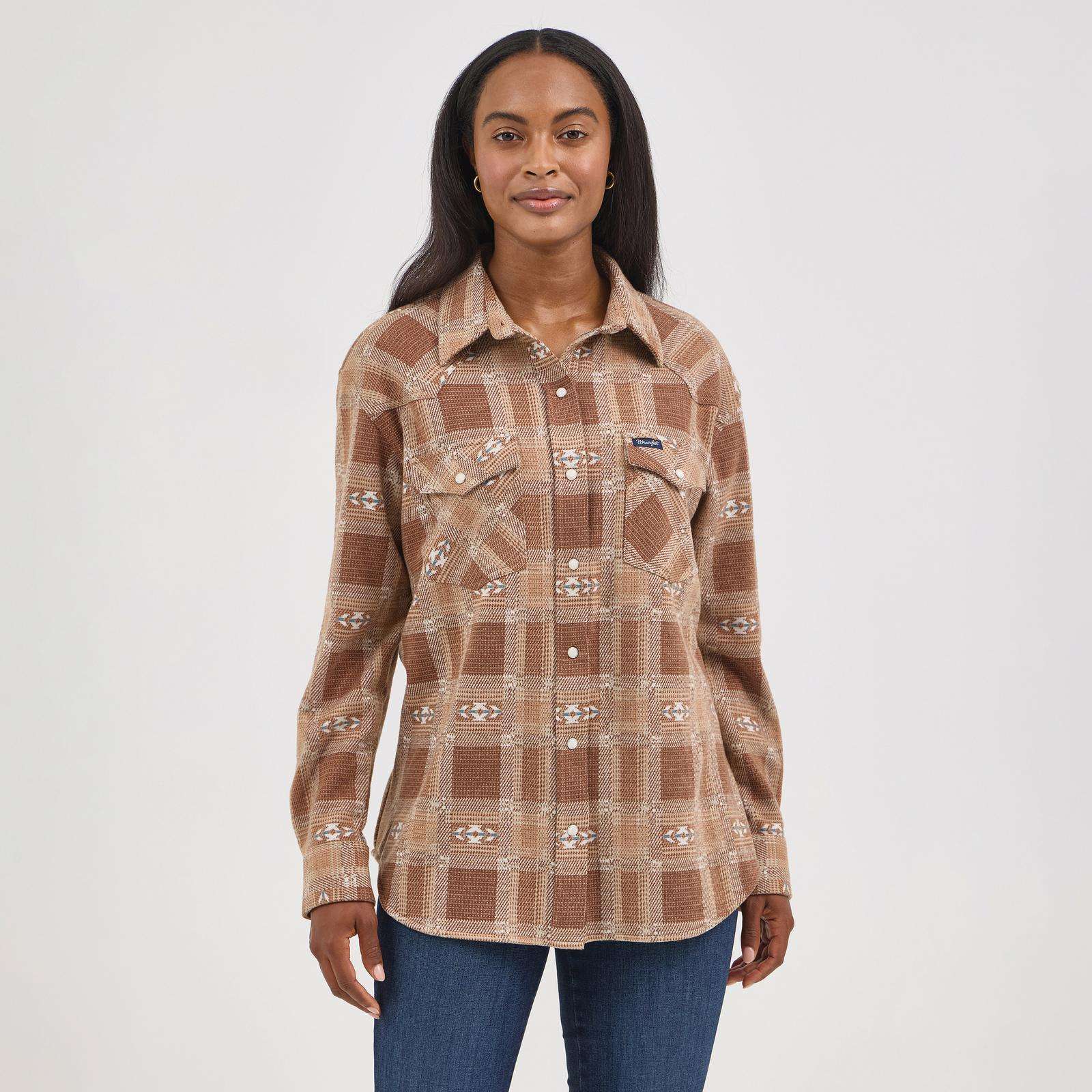 Wrangler Retro® Americana Unlined Boyfriend Shacket - Brown 112368459 Shirt Wrangler