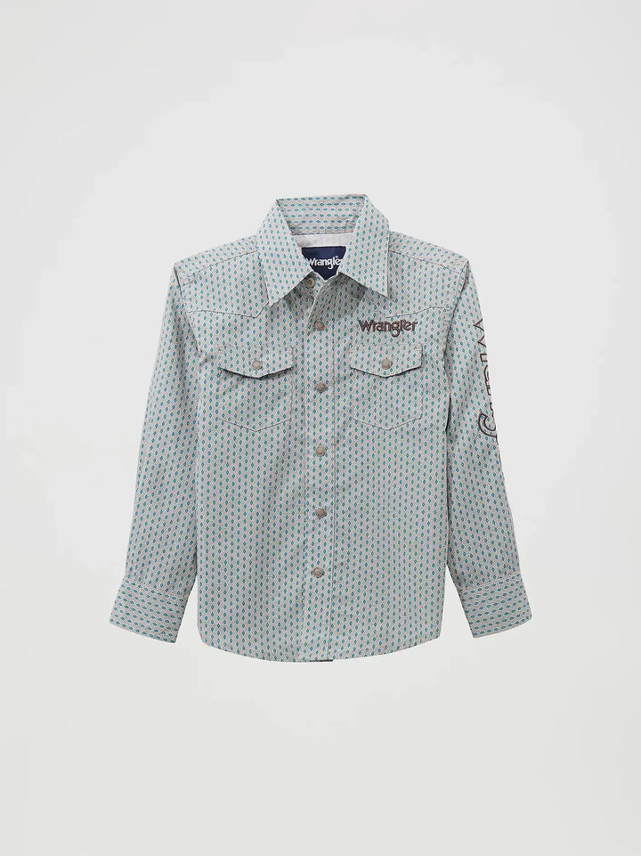Boys Logo Long Sleeve Shirt - Grey/Blue 112369433 Shirt boys Wrangerkids Wrangler Wrangler