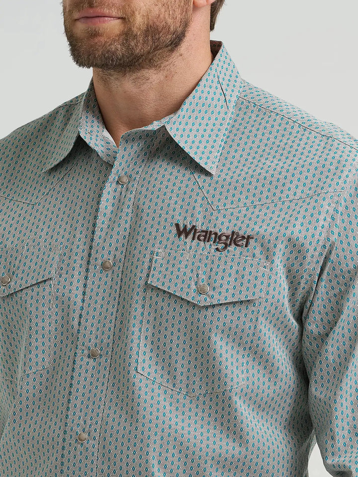 Men's Wrangler® Logo Long Sleeve Western Snap Shirt 112369449 Shirt Wrangler