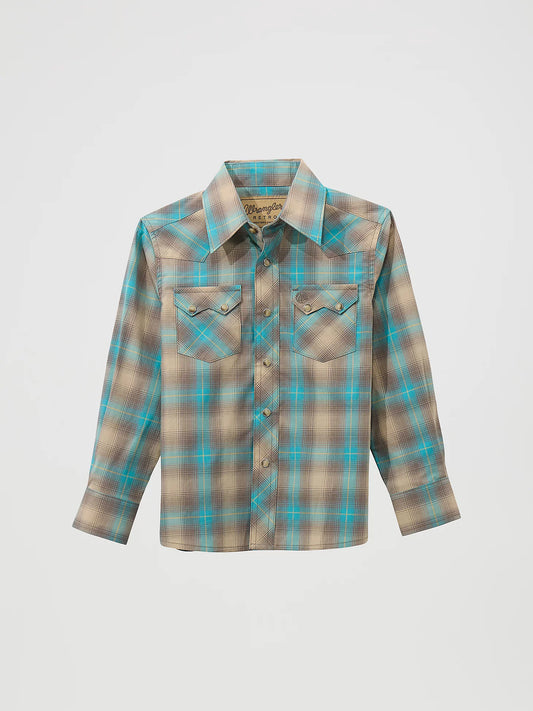 Boy's Wrangler Retro® Western Snap Plaid Shirt with Front Sawtooth Pockets 112369522
