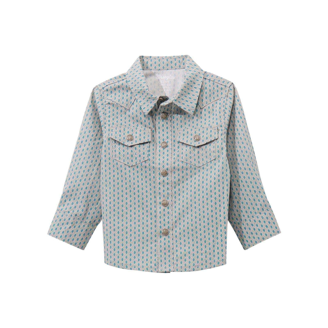 Wrangler® Baby Boy Long Sleeve Shirt - Grey/Blue 112369525 Onesie Wrangler