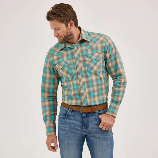 Wrangler Retro® Long Sleeve Shirt - Modern Fit - Tan/Aqua 112369551 Shirt Wrangler