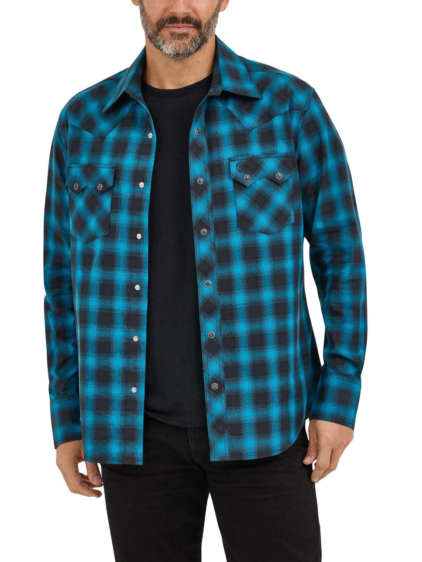 Wrangler Retro® Long Sleeve Shirt - Modern Fit - Black/Blue 112369565 Shirt Wrangler