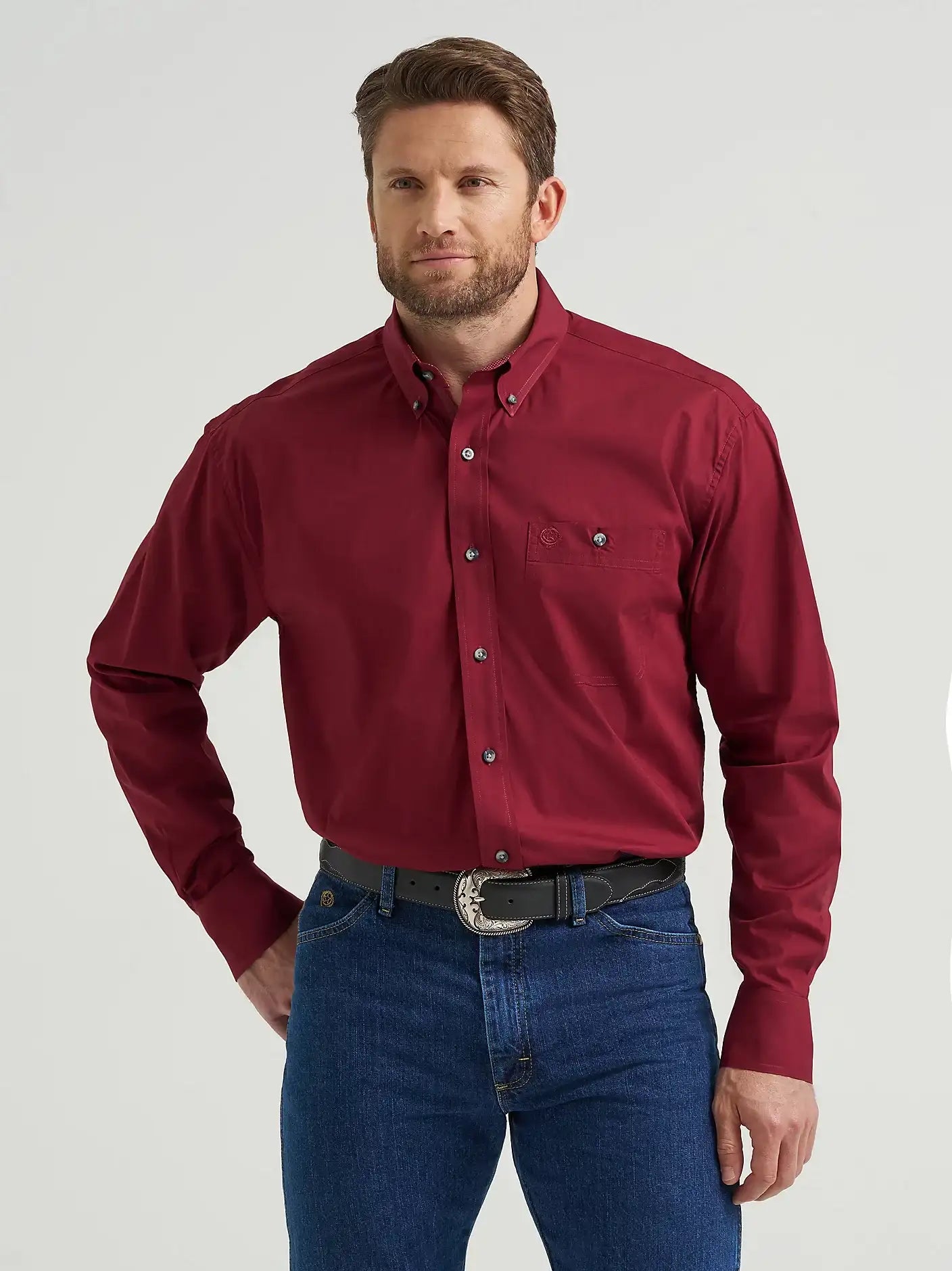 Wrangler® George Strait Collection One Pocket Long Sleeve Shirt - Wine 112369627 Shirt Wrangler
