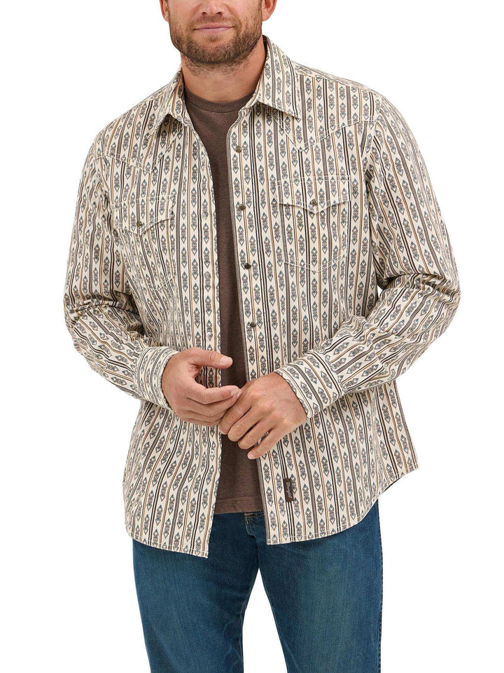 Wrangler Retro® Long Sleeve Shirt - Modern Fit - Antique White Multi 112369843 Shirt Wrangler