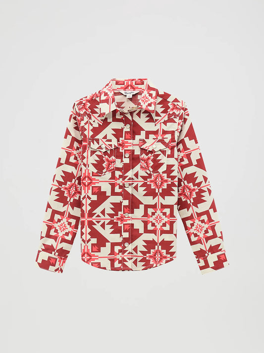 Girl's Long Sleeve Geo Print Western Snap Shirt 112371870 Girls Top wrangler