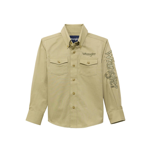 Boys Logo Long Sleeve Shirt - Brown 112374833 Shirt Wrangler