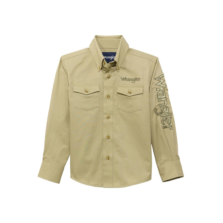Boys Logo Long Sleeve Shirt - Brown 112374833 Shirt boys Wrangerkids Wrangler Wrangler