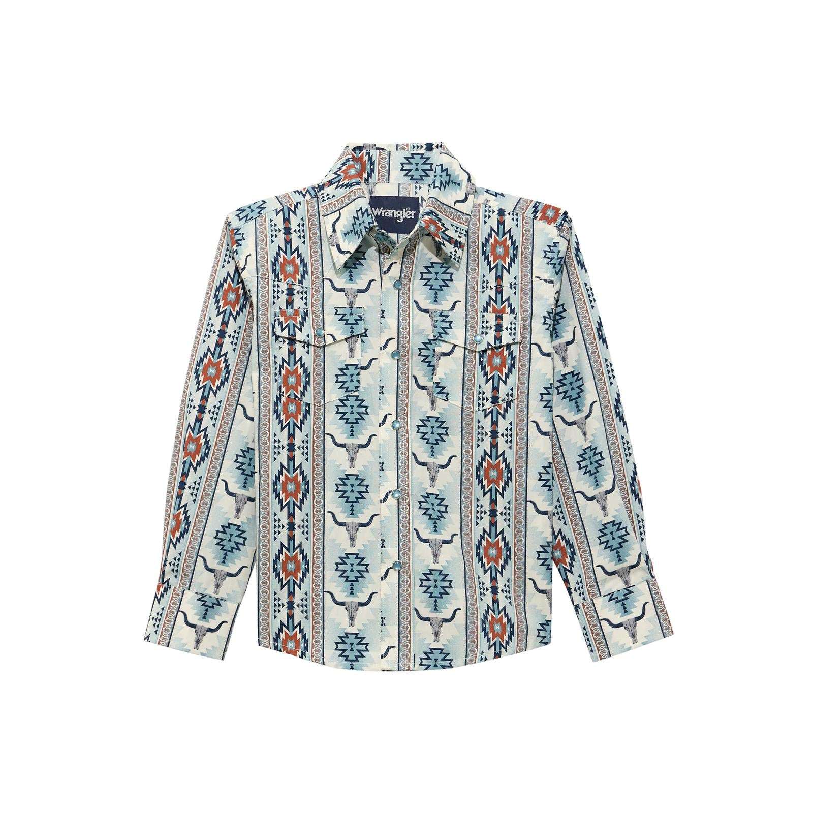 Boys Checotah® Long Sleeve Shirt - Grey Multi 112374918 Shirt Wrangler