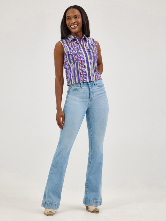 Wrangler Retro® Punchy Sleeveless Snap Shirt - Purple 112375054 Shirt Wrangler